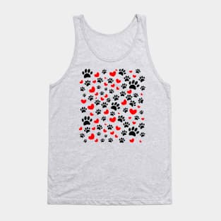 Random Dog Paw Prints And Red Hearts Tank Top